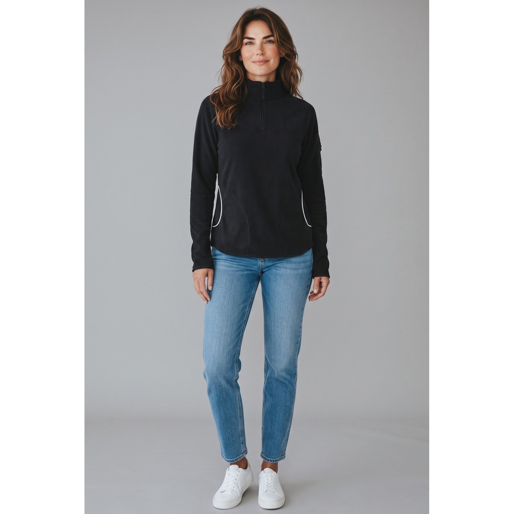 Danskin Now Womens Quarter Zip Fleece Pullover Black Thumbholes S 4/6 Running